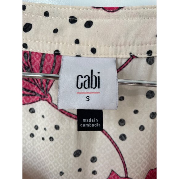 Cabi Boxy Top Size Small Floral Short Sleeve Pink Cream Polka Dot Spring Boho - Picture 5 of 9